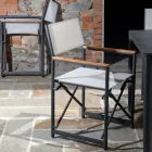 Regissörsstol i aluminium, textilene och armstöd i teak - Tenda Viadurini