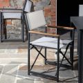 Regissörsstol i aluminium, textilene och armstöd i teak - Tenda