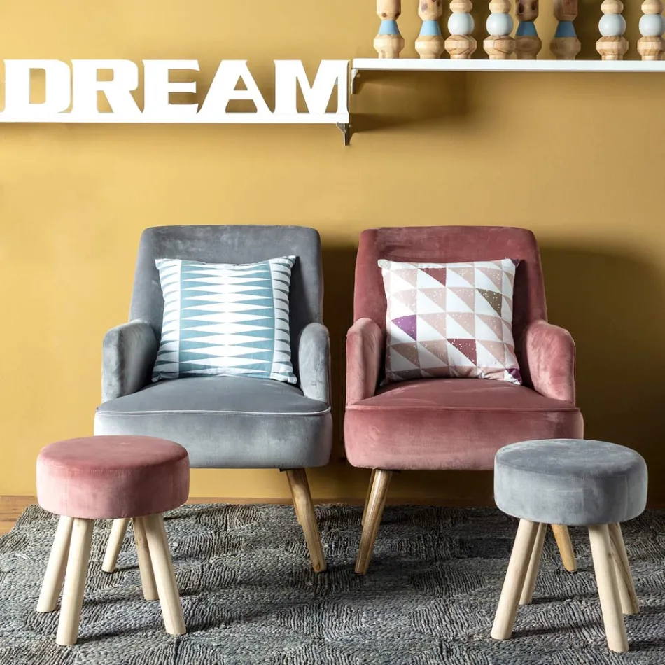 Vardagsrumsfåtölj i trä och sammetseffekt Skandinavisk design - Cinzio Viadurini