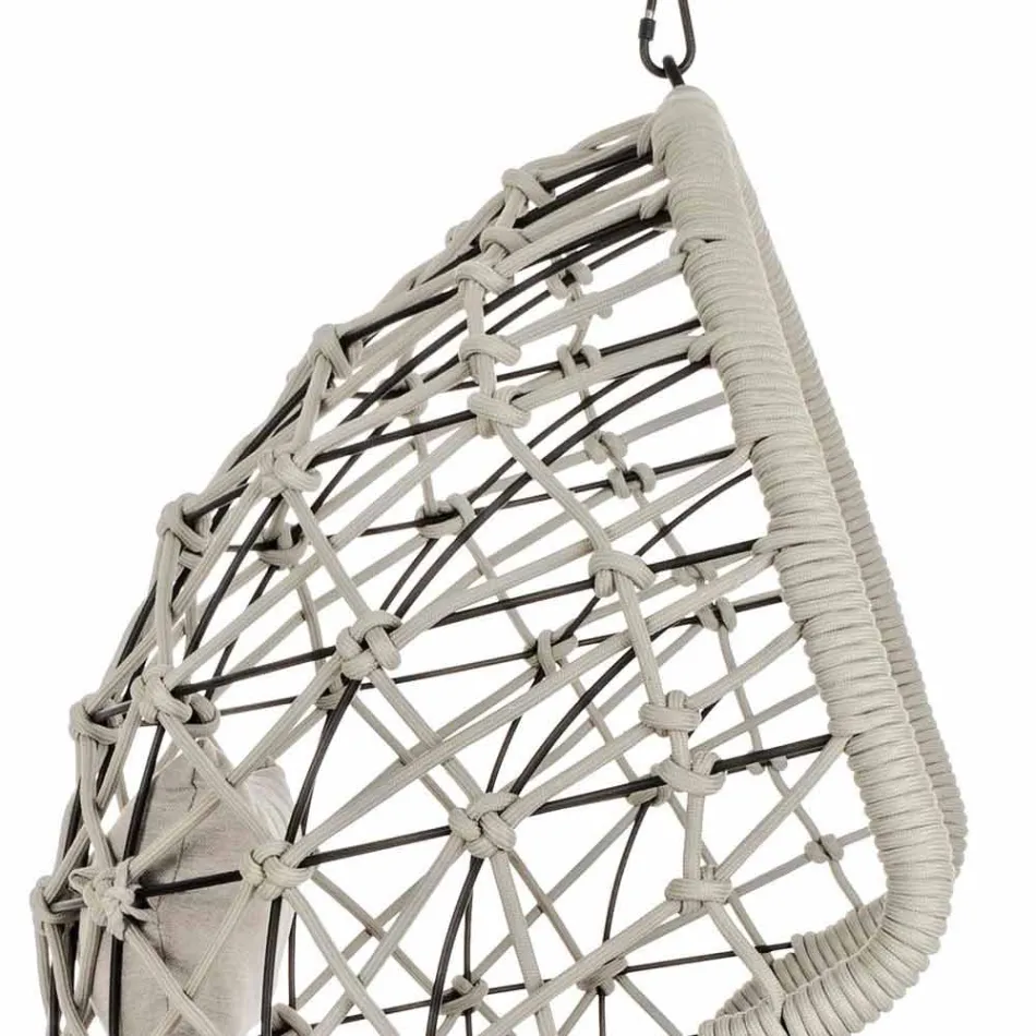 Upphängd fåtölj utomhus i vävt rep med stålbotten - soja Viadurini
