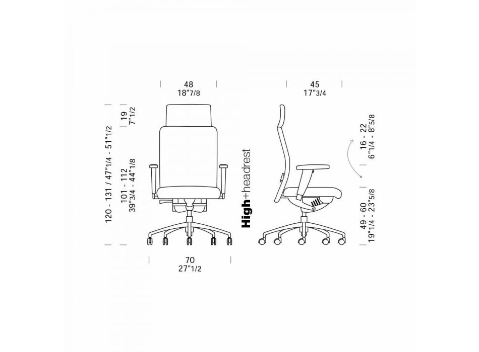 Svängbar ergonomisk design kontorsfåtölj med armstöd och nackstöd - Romolo Viadurini