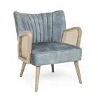 Vintage träfåtölj med rotting och polyesterarmstöd - Ludovica Viadurini