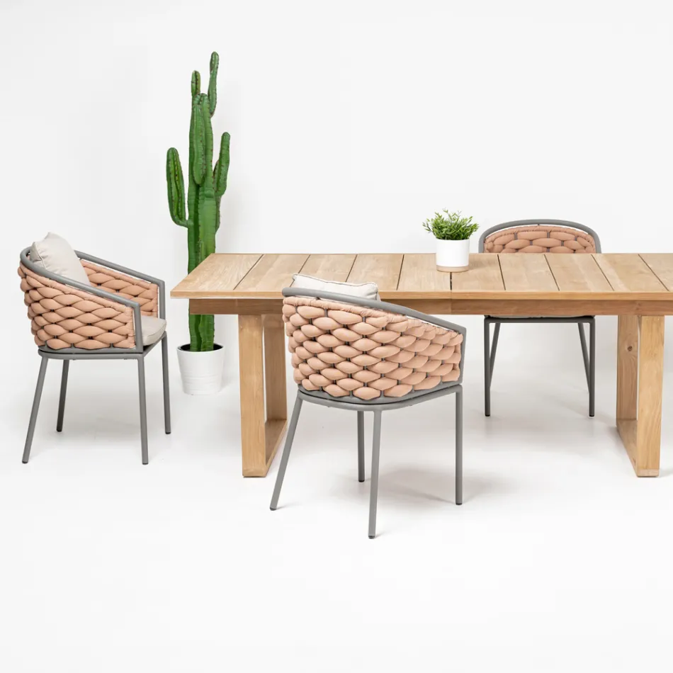 Utomhusfåtölj i aluminium och handvävt Olefiltyg - Reda Viadurini