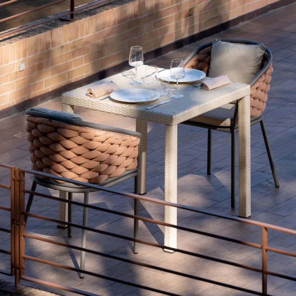 Utomhusfåtölj i aluminium och handvävt Olefiltyg - Reda Viadurini