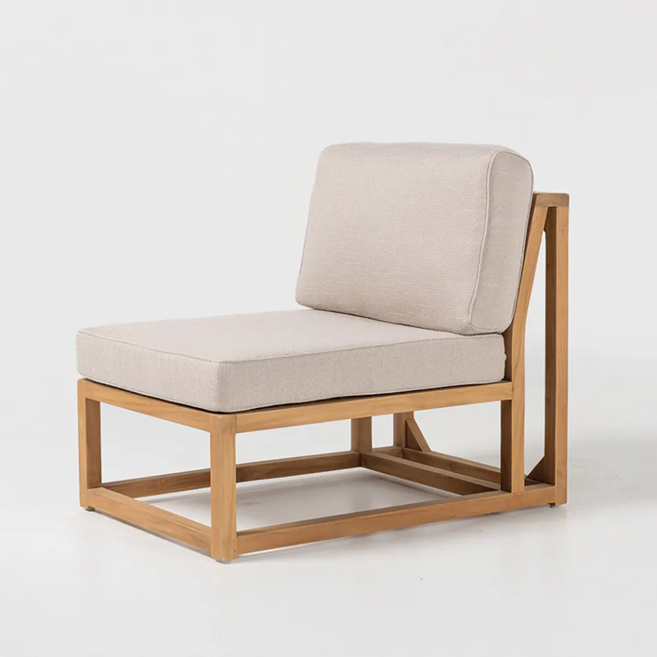Utomhusfåtölj i naturlig teak och kuddar - Circe Viadurini