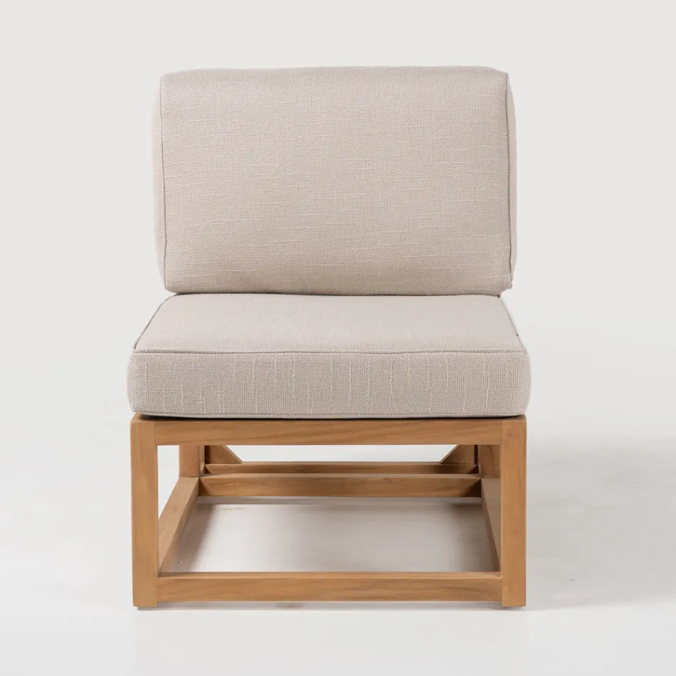 Utomhusfåtölj i naturlig teak och kuddar - Circe Viadurini