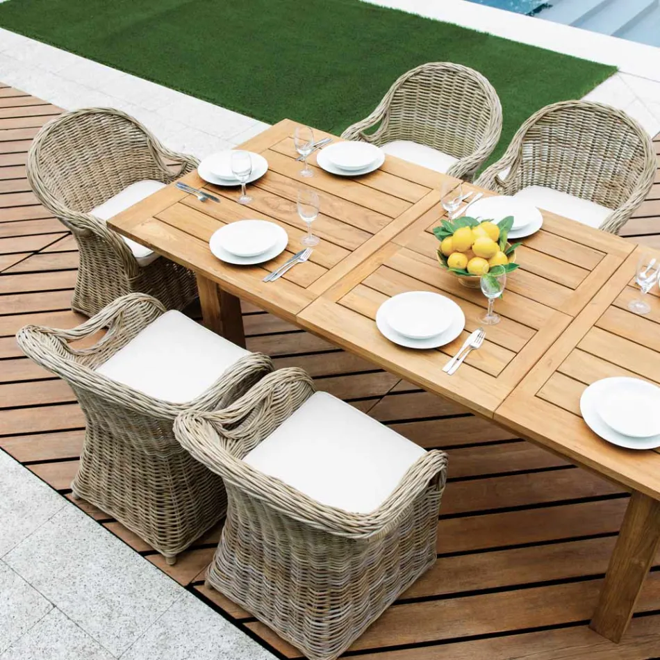 Trädgårdsfåtölj gjord av trä och fiber i grå Kubu - Lido Viadurini