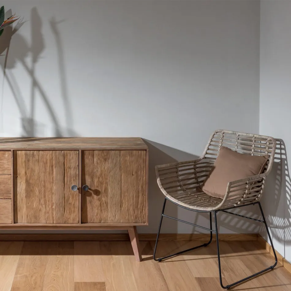 Vardagsrumsfåtölj i Kubù Rotting och järnstruktur - Rutschkana Viadurini