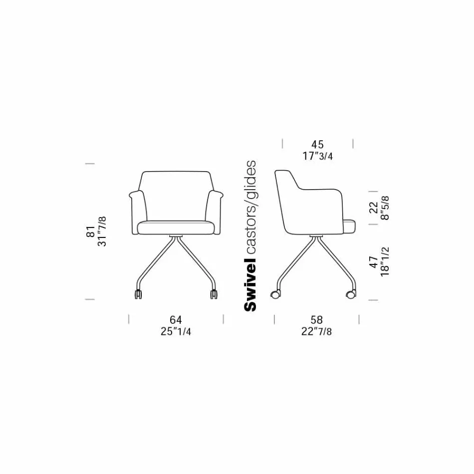 Svängbar fåtölj med hjul och armstöd Made in Italy - Felix Viadurini