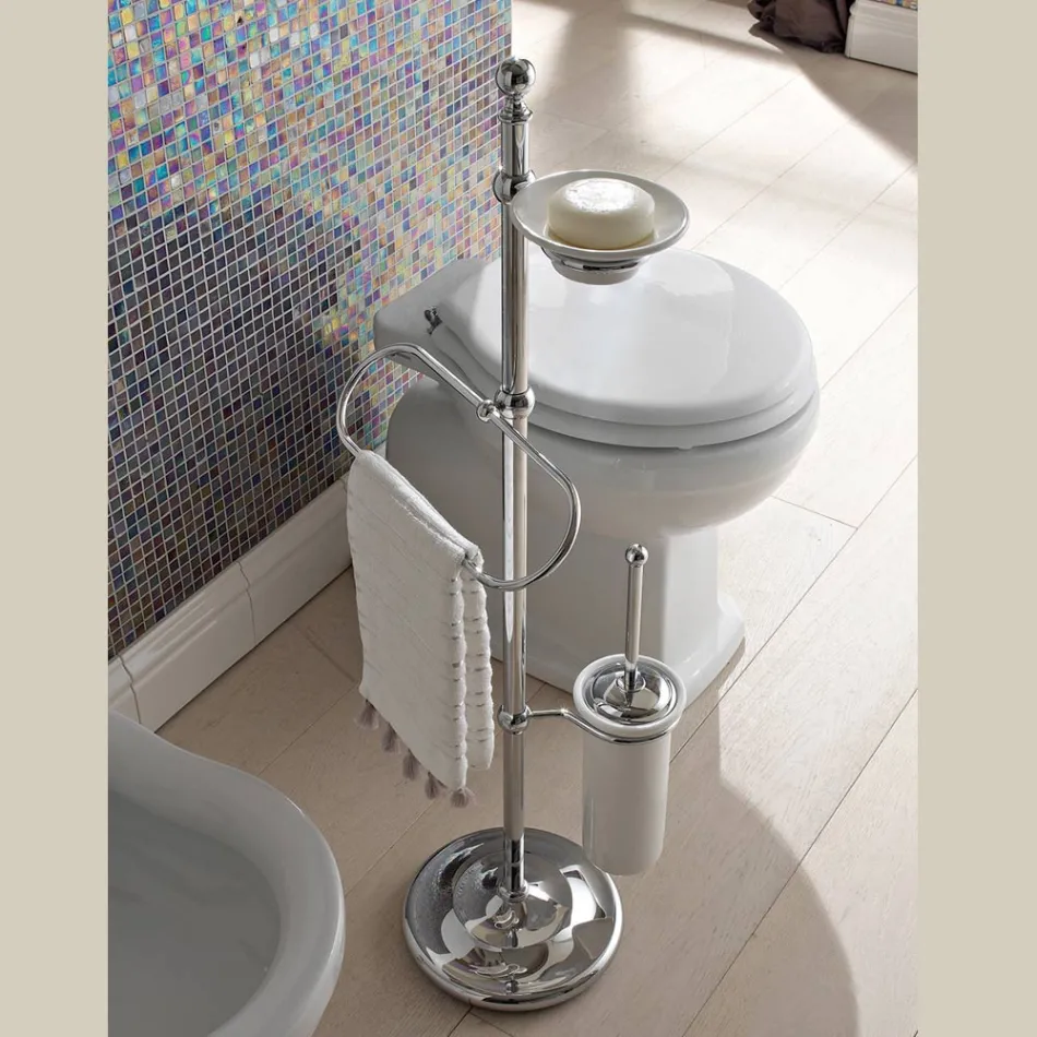 Golvhanddukshållare med vintage mässing och keramisk tvålkopp - Rouen Viadurini