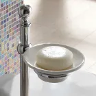 Golvhanddukshållare med vintage mässing och keramisk tvålkopp - Rouen Viadurini