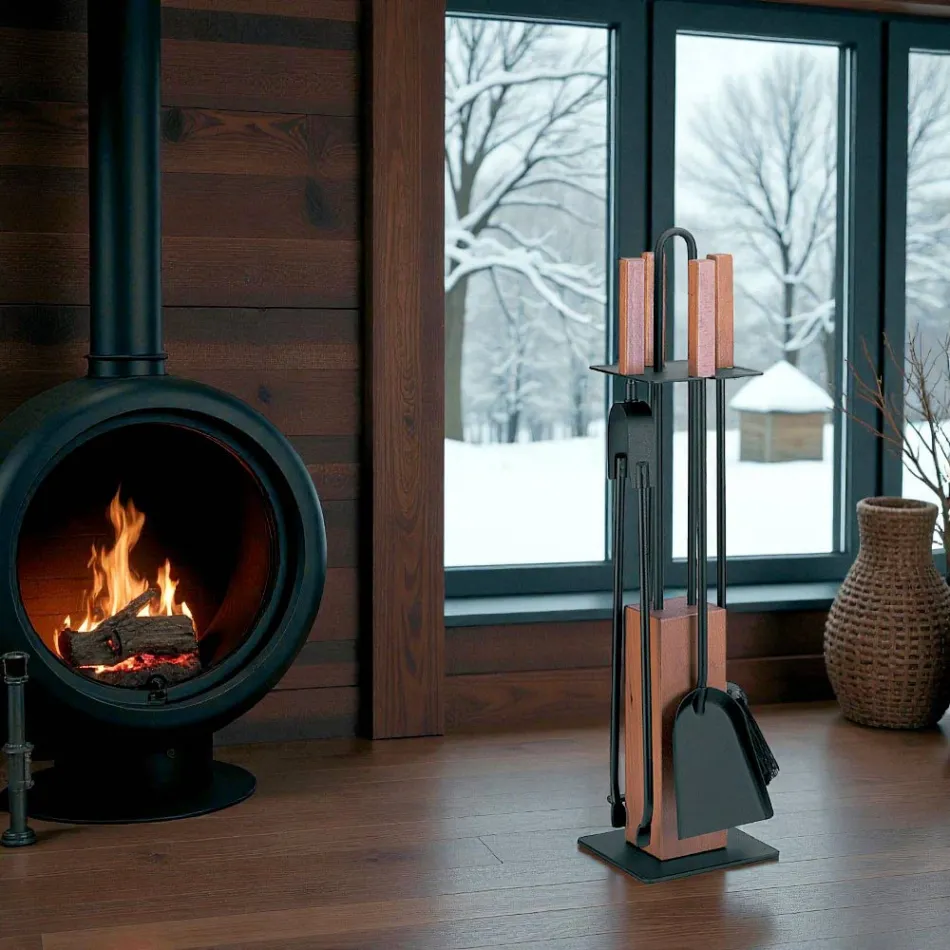 Verktygshållare med 4 tillbehör, handtag och träkonstruktion Tillverkad i Italien - Koi Viadurini