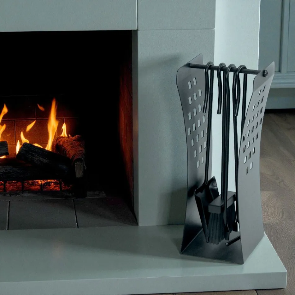 Verktygshållare med moderna linjer i metall och 4 verktyg tillverkade i Italien - Maiko Viadurini