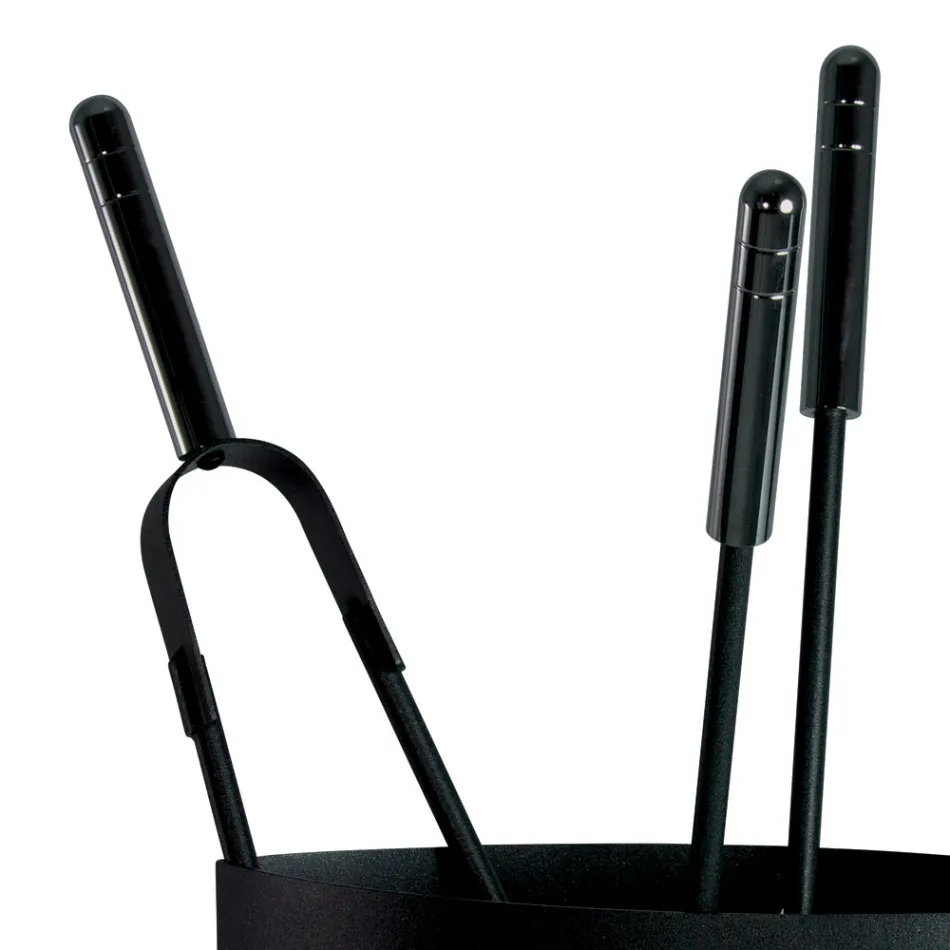 Verktygshållare för eldstad i metall med 4 tillbehör Tillverkad i Italien - Canarino Viadurini