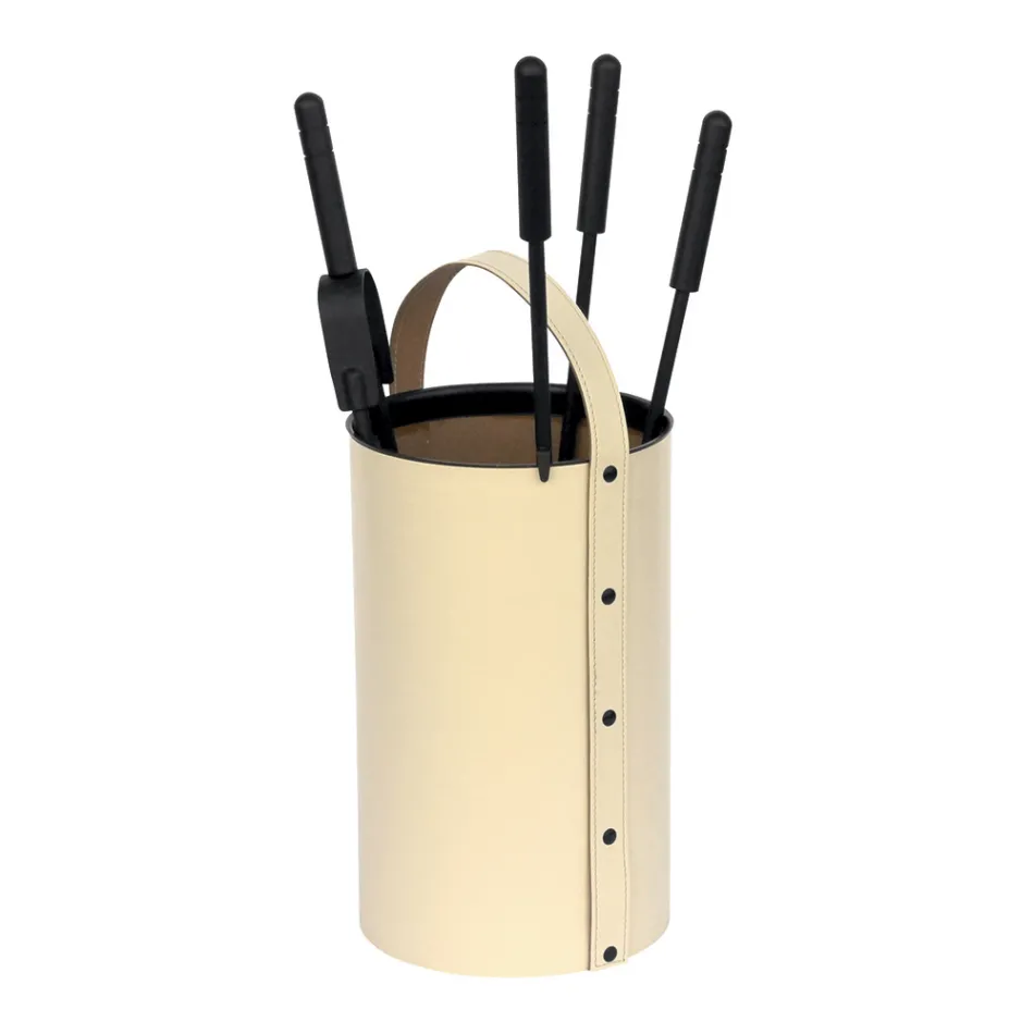 Rund verktygshållare i konstläder med handtag och 4 tillbehör Tillverkad i Italien - Pigeon Viadurini