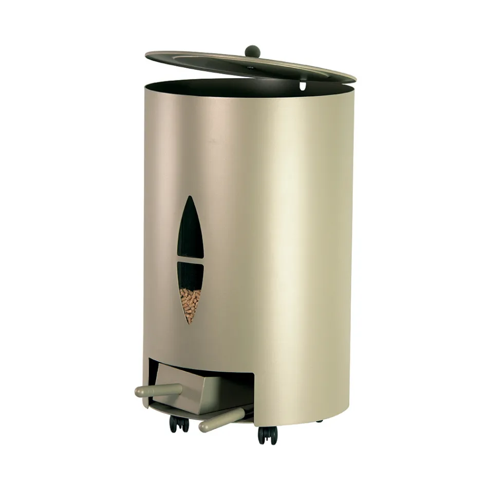 Pelletshållare med lock, kvast och spade Tillverkad i Italien - Cacatua Viadurini