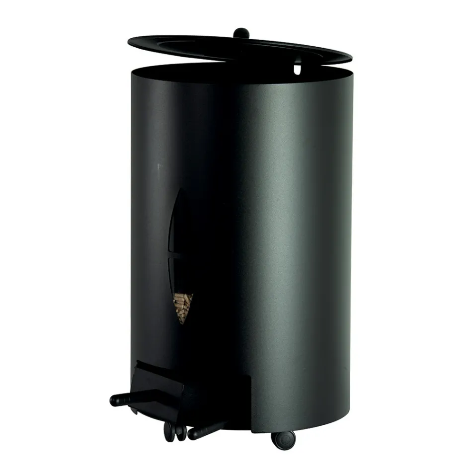 Pelletshållare med lock, kvast och spade Tillverkad i Italien - Cacatua Viadurini