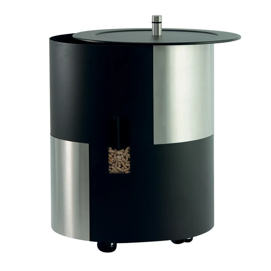 Pelletshållare med hjul och lock Av metall Tillverkad i Italien - Stork Viadurini