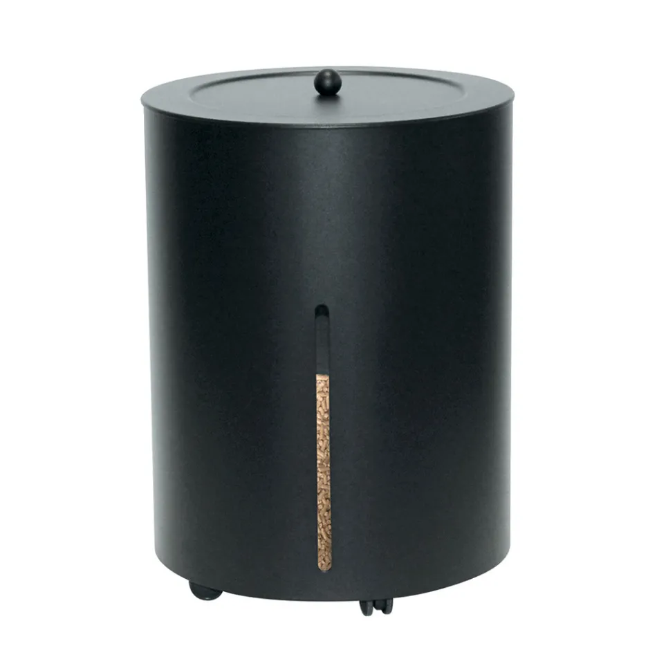 Pelletshållare med hjul och lock Av metall Tillverkad i Italien - Stork Viadurini