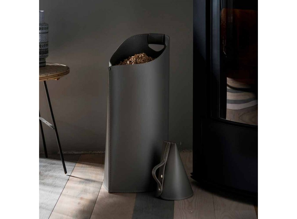 Pelletshållare med intern sessir i svart läder av Sapir design Viadurini