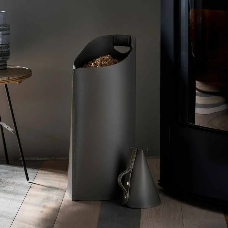 Pelletshållare med intern sessir i svart läder av Sapir design Viadurini