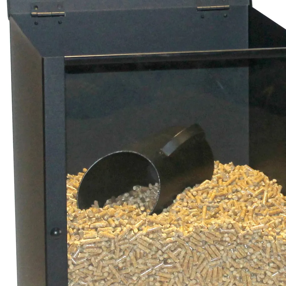 Pelletshållare i svartmålat stål med plexiglas Tillverkad i Italien - Pellicano Viadurini