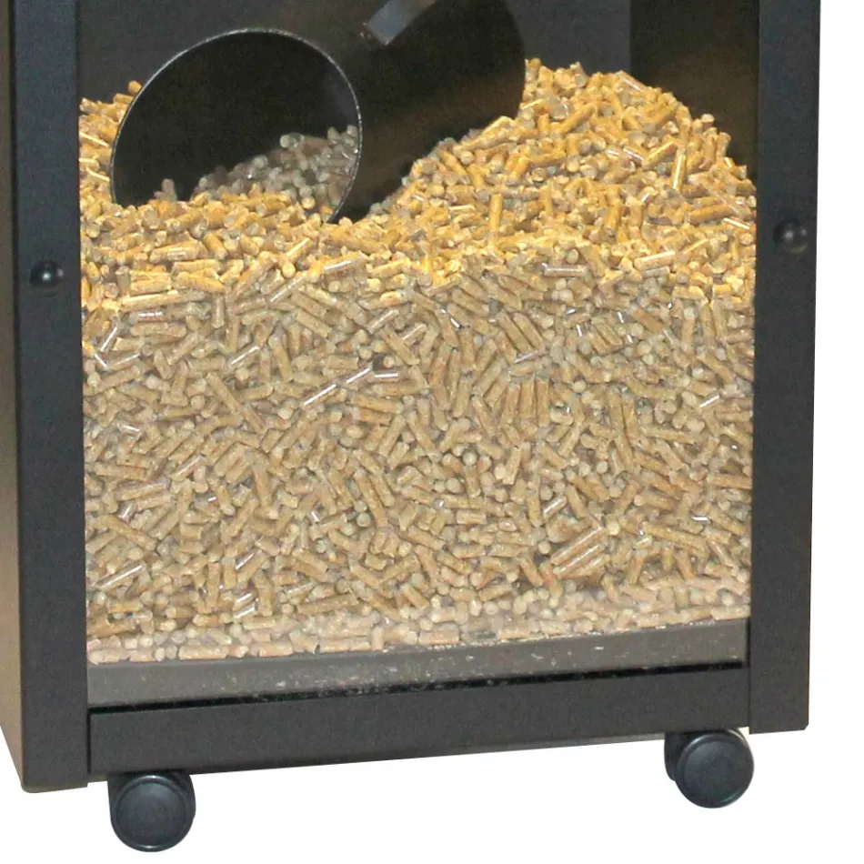 Pelletshållare i svartmålat stål med plexiglas Tillverkad i Italien - Pellicano Viadurini