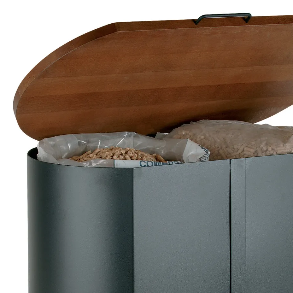 Oval pelletshållare i svart metall och trälock Tillverkad i Italien - Bisonte Viadurini