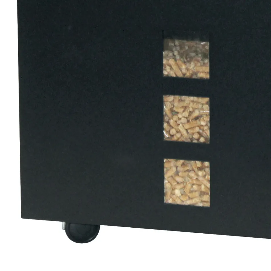 Fyrkantig pelletshållare i svartmålat stål och hjul tillverkad i Italien - papegoja Viadurini