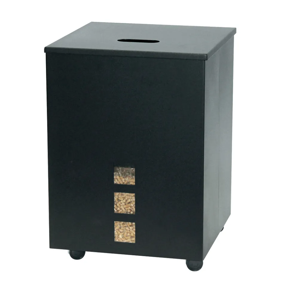 Fyrkantig pelletshållare i svartmålat stål och hjul tillverkad i Italien - papegoja Viadurini