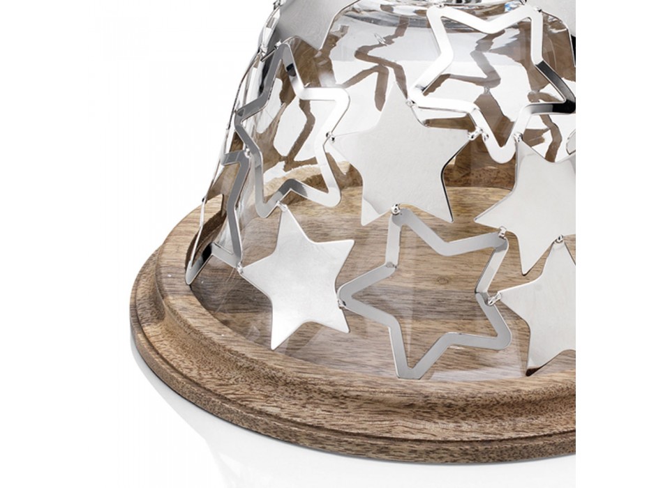 Klockkakhållare i trä och glas med silvermetallstjärnor - Ilenia Viadurini