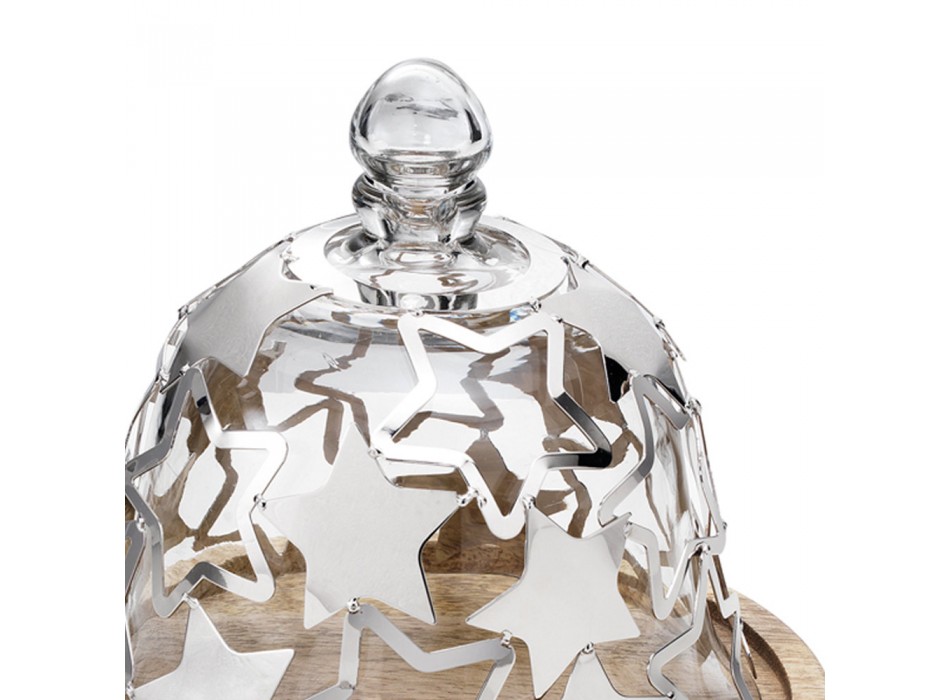 Klockkakhållare i trä och glas med silvermetallstjärnor - Ilenia Viadurini