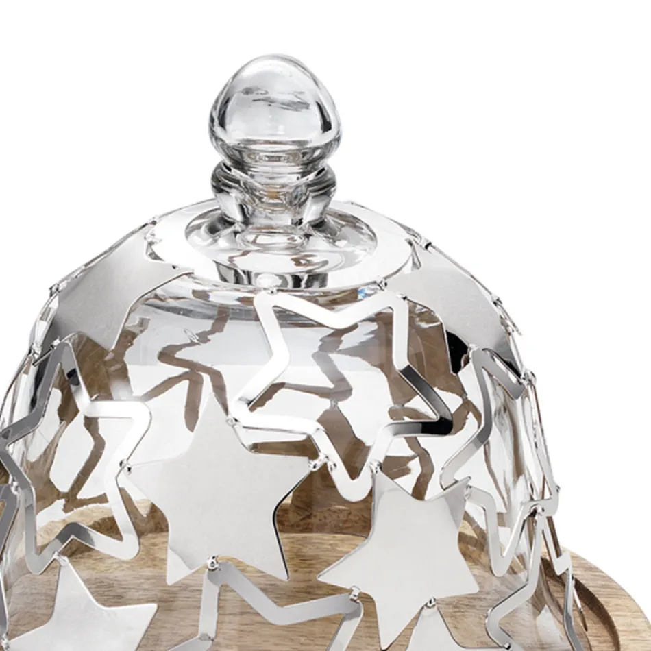 Klockkakhållare i trä och glas med silvermetallstjärnor - Ilenia Viadurini