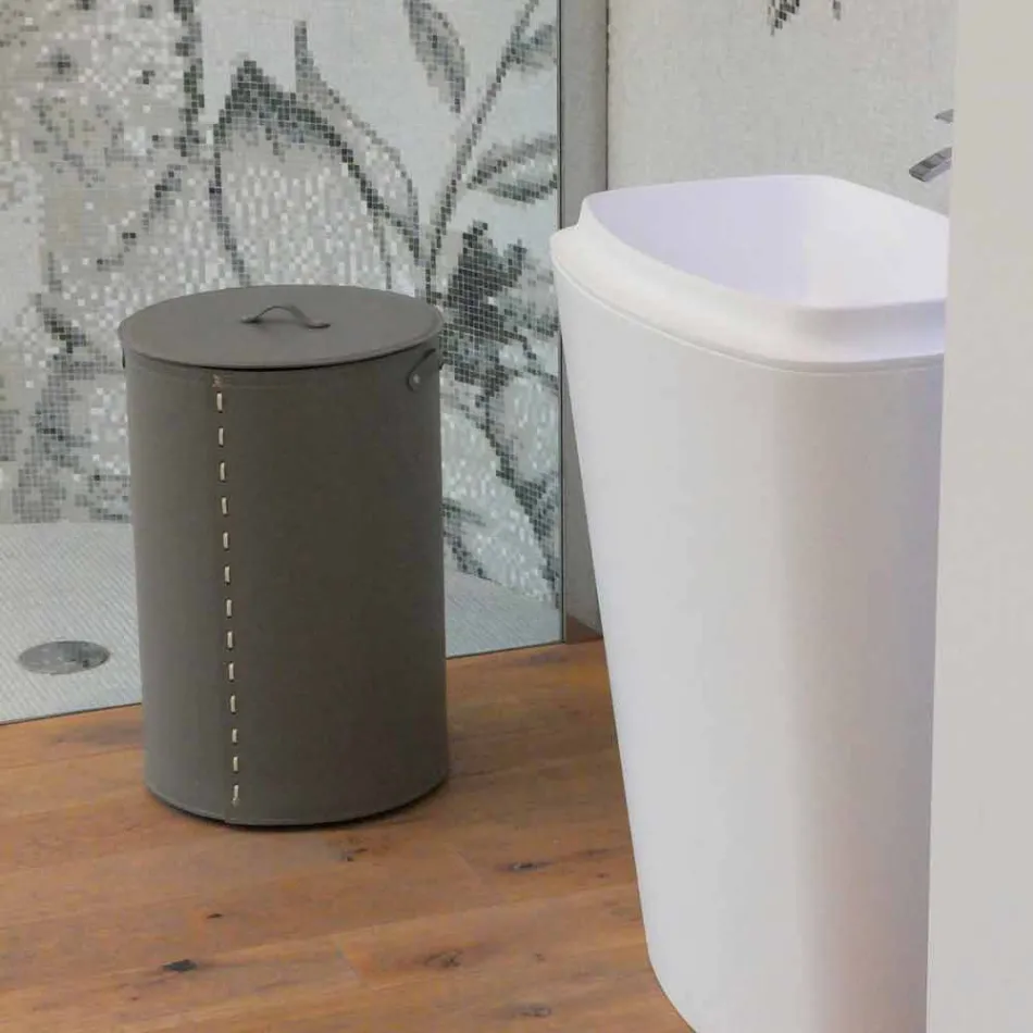 Cylindrisk tvättkorg i regenererad handgjord läder Roby Viadurini