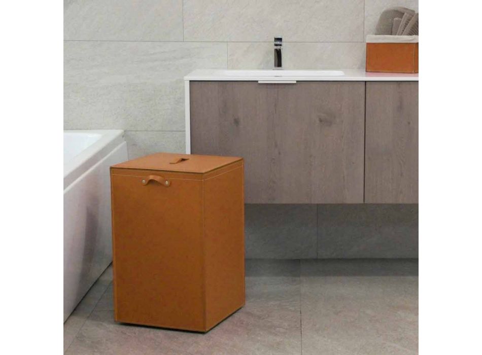 Tvättkorg på en kvadratisk bas Leather David, tillverkad i Italien Viadurini