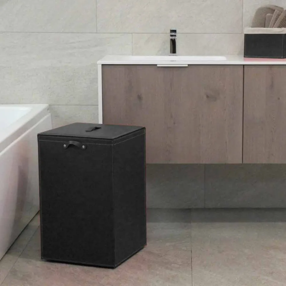 Tvättkorg på en kvadratisk bas Leather David, tillverkad i Italien Viadurini