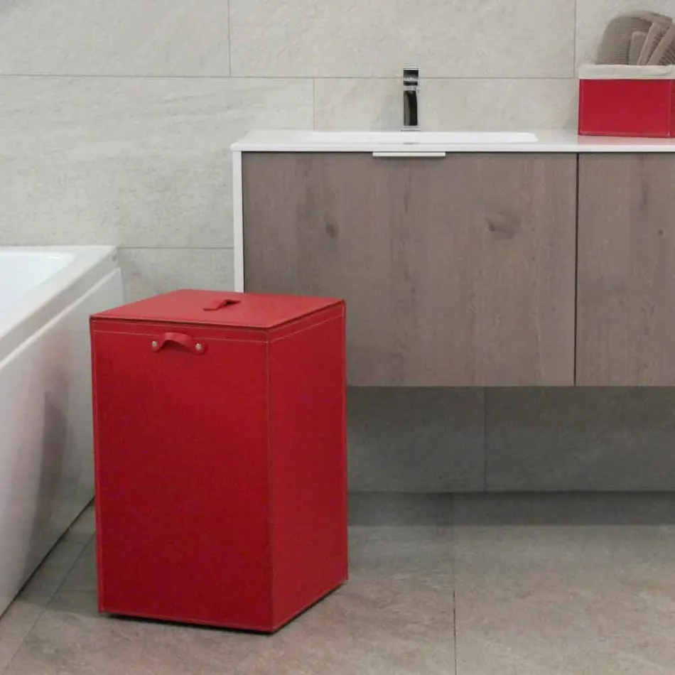 Tvättkorg på en kvadratisk bas Leather David, tillverkad i Italien Viadurini