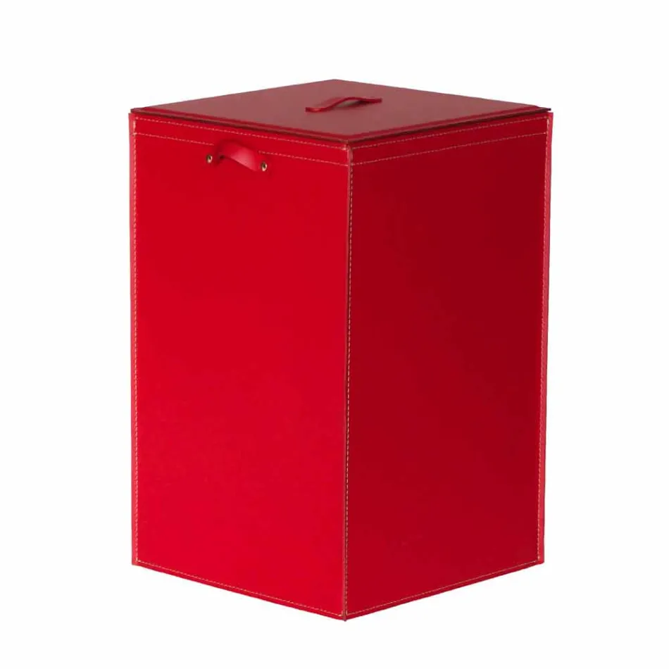 Tvättkorg på en kvadratisk bas Leather David, tillverkad i Italien Viadurini