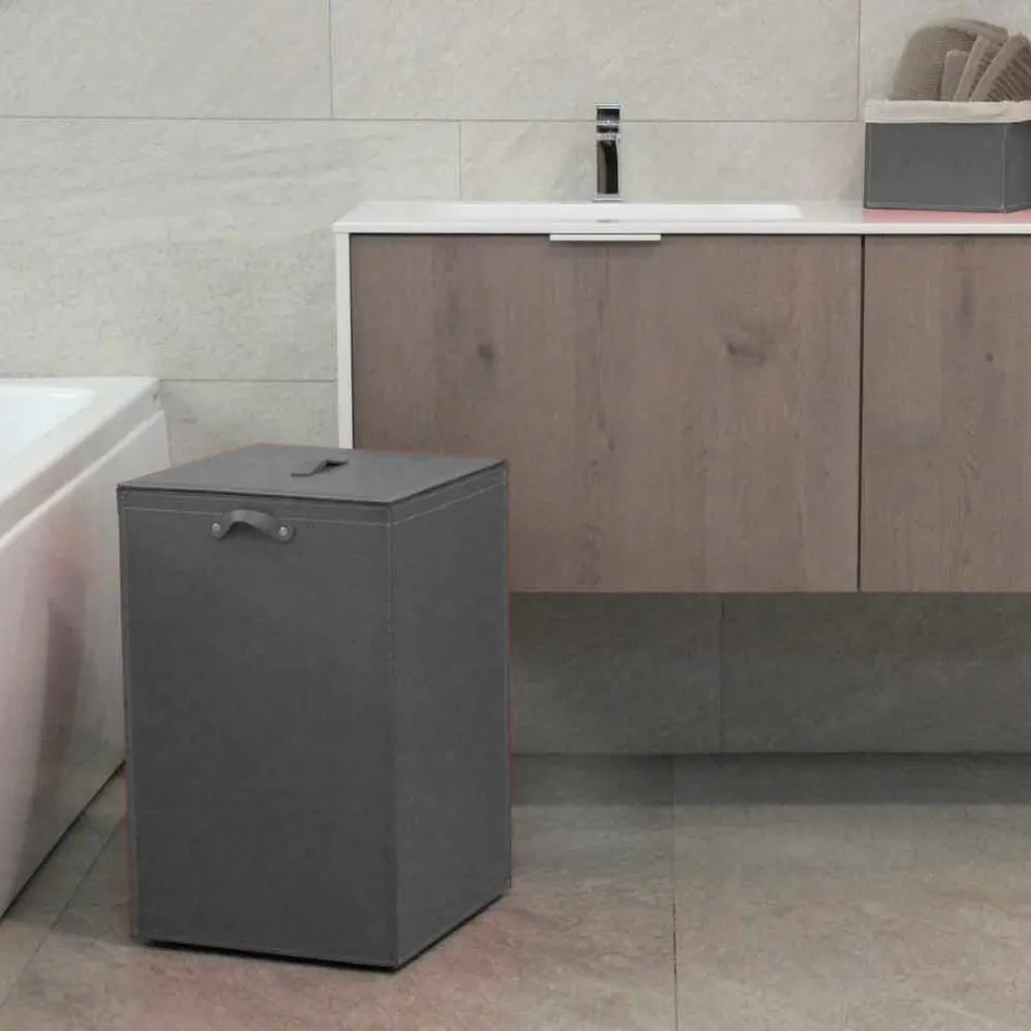 Tvättkorg på en kvadratisk bas Leather David, tillverkad i Italien Viadurini