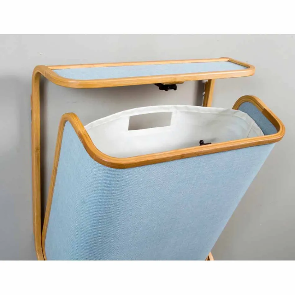 Väggmonterad modern tvättkorg i Valenza Navy och bambu tyg Viadurini
