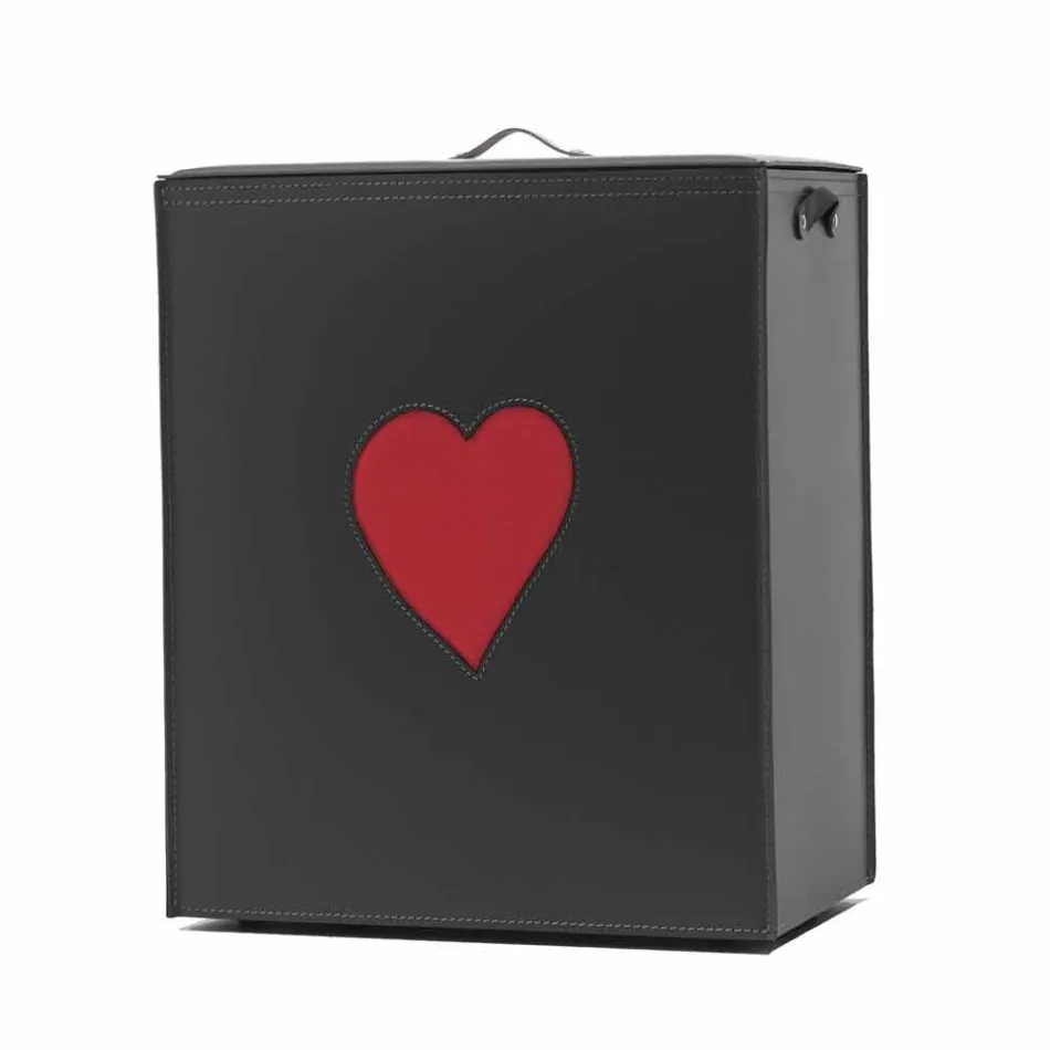 Samtida läder tvättkorg tillverkad i Italien Adele, hjärtinsats Viadurini