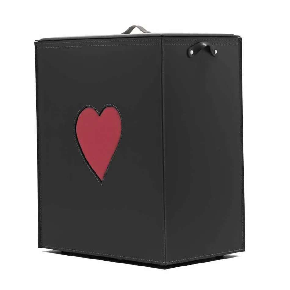 Samtida läder tvättkorg tillverkad i Italien Adele, hjärtinsats Viadurini