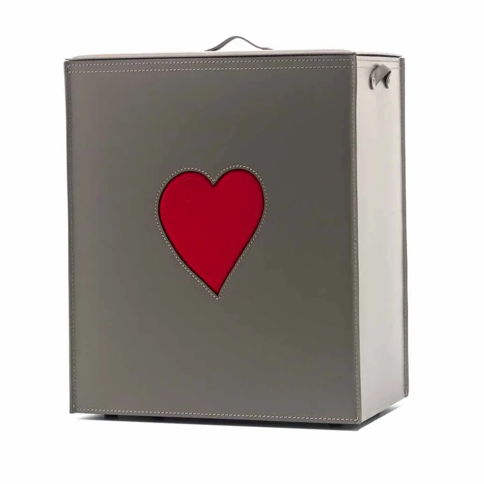 Samtida läder tvättkorg tillverkad i Italien Adele, hjärtinsats Viadurini