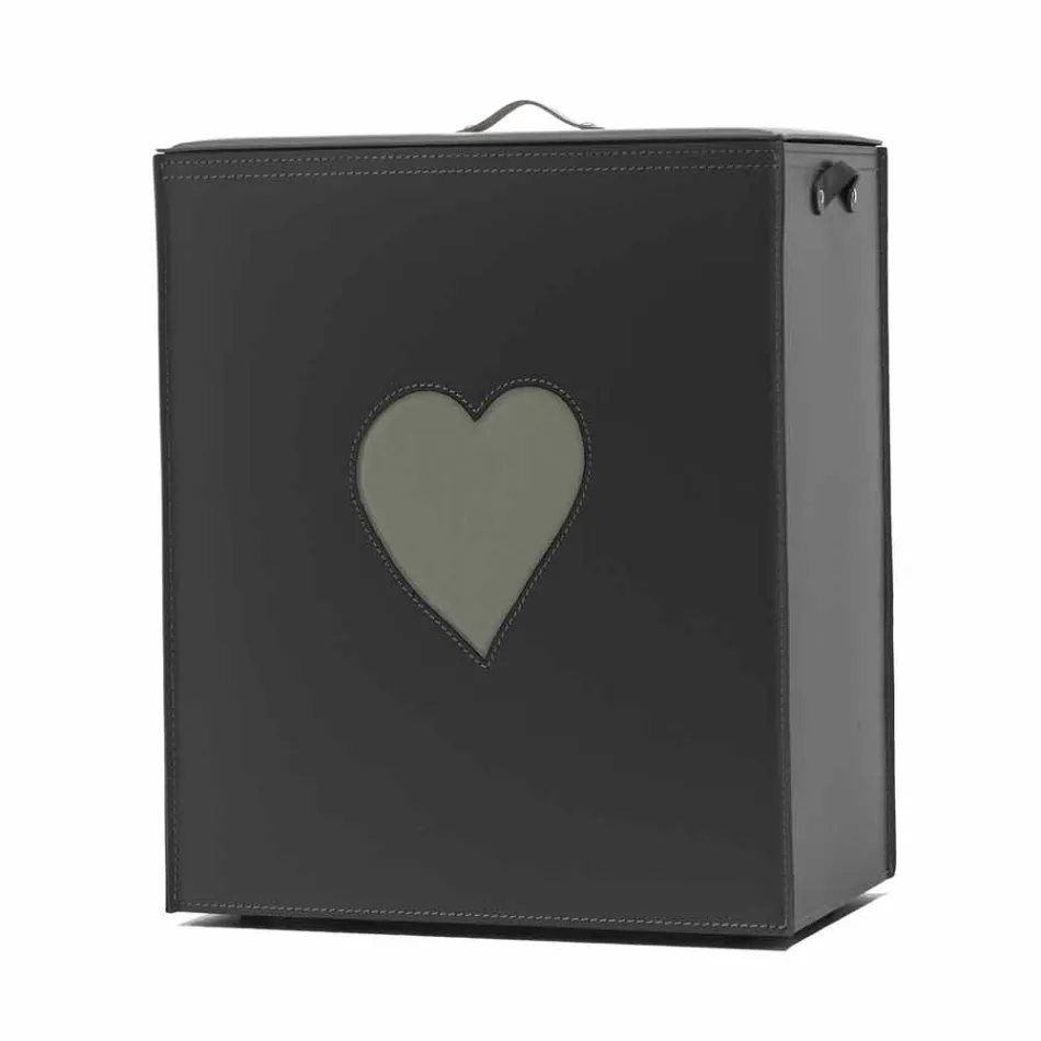 Samtida läder tvättkorg tillverkad i Italien Adele, hjärtinsats Viadurini