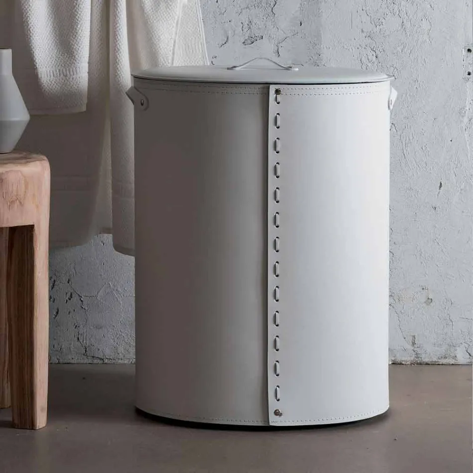 Oval tvättkorg i Riky regenererat läder tillverkat i Italien Viadurini