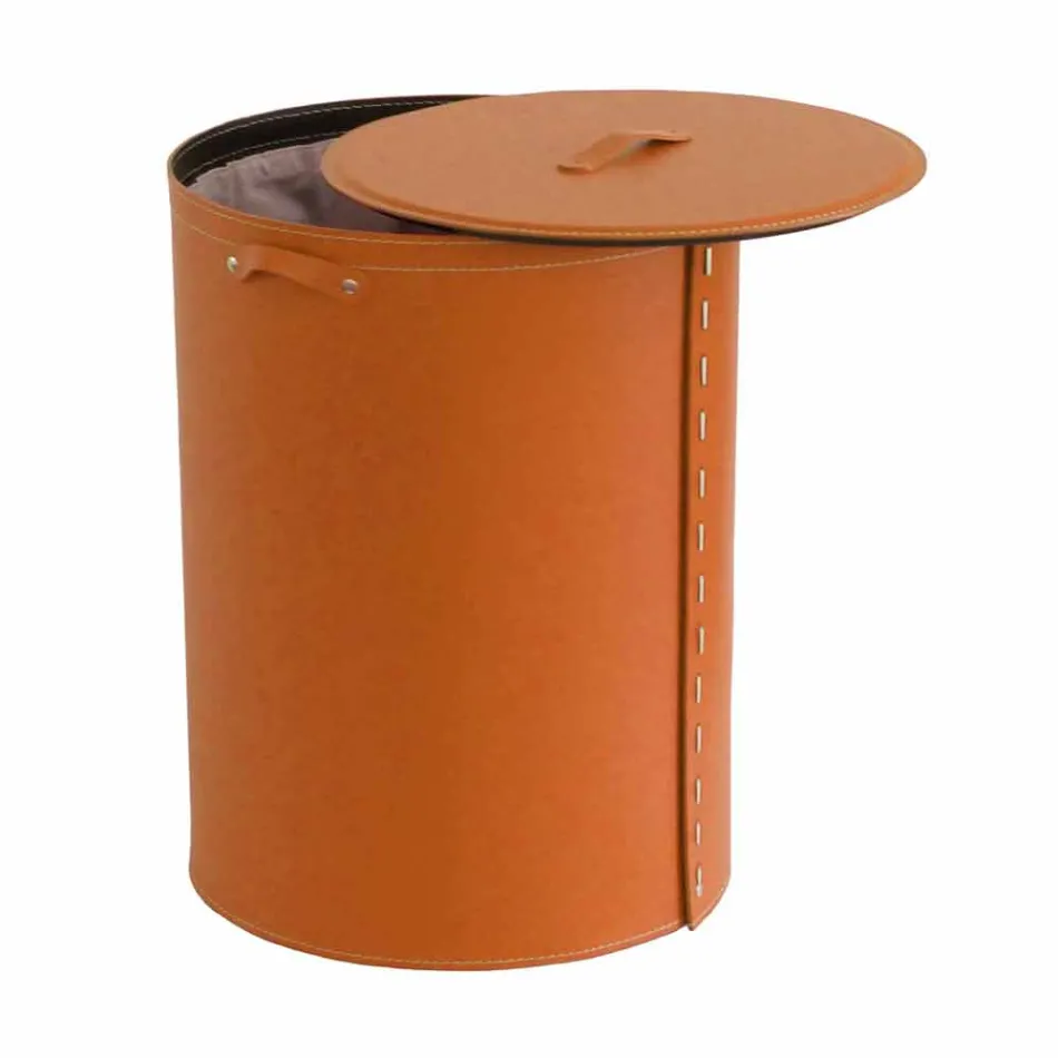 Oval tvättkorg i Riky regenererat läder tillverkat i Italien Viadurini