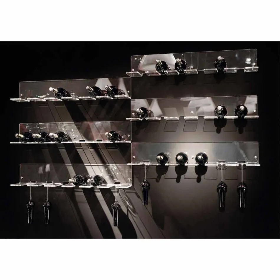 Väggflaskhållare för 6 flaskor i plexiglas Tillverkad i Italien - Canberra Viadurini