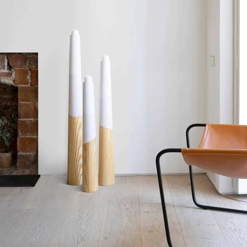 Modern ljusstake i massivt furu med färgade detaljer - Candor Viadurini