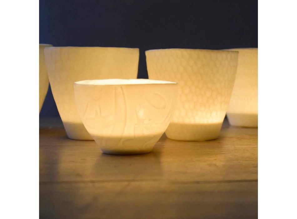 Design Ljusstake i dekorerat vitt porslin 3 stycken - Arcireale Viadurini