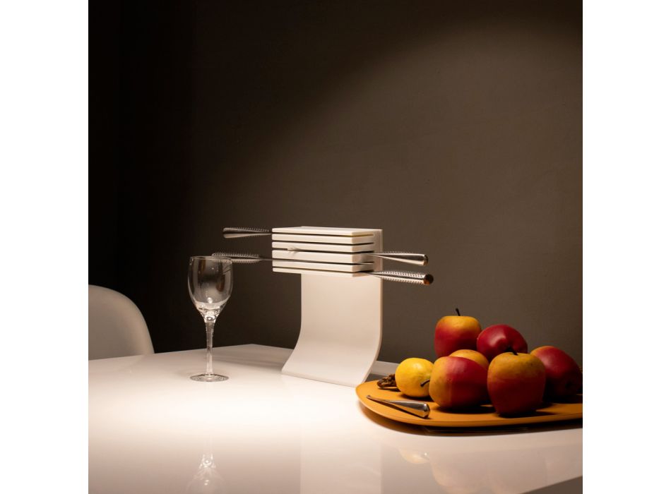 Köksknivhållare i vit Corian Design i Italien Design - Ivanova Viadurini